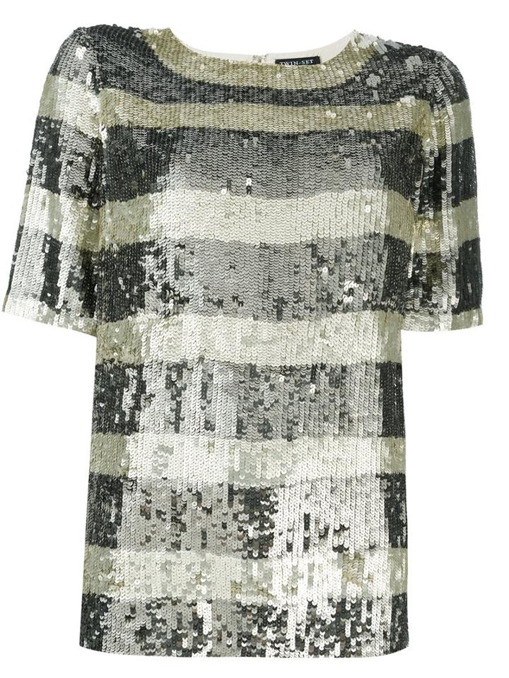 Twin-set Sequin Embellished T-shirt, Women's, Size: Medium, Grey, Polyester