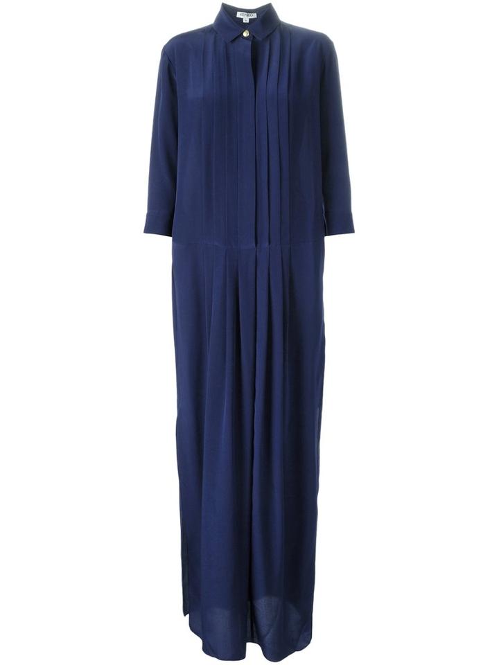 Kenzo Pleated Maxi Dress, Women's, Size: 36, Blue, Silk