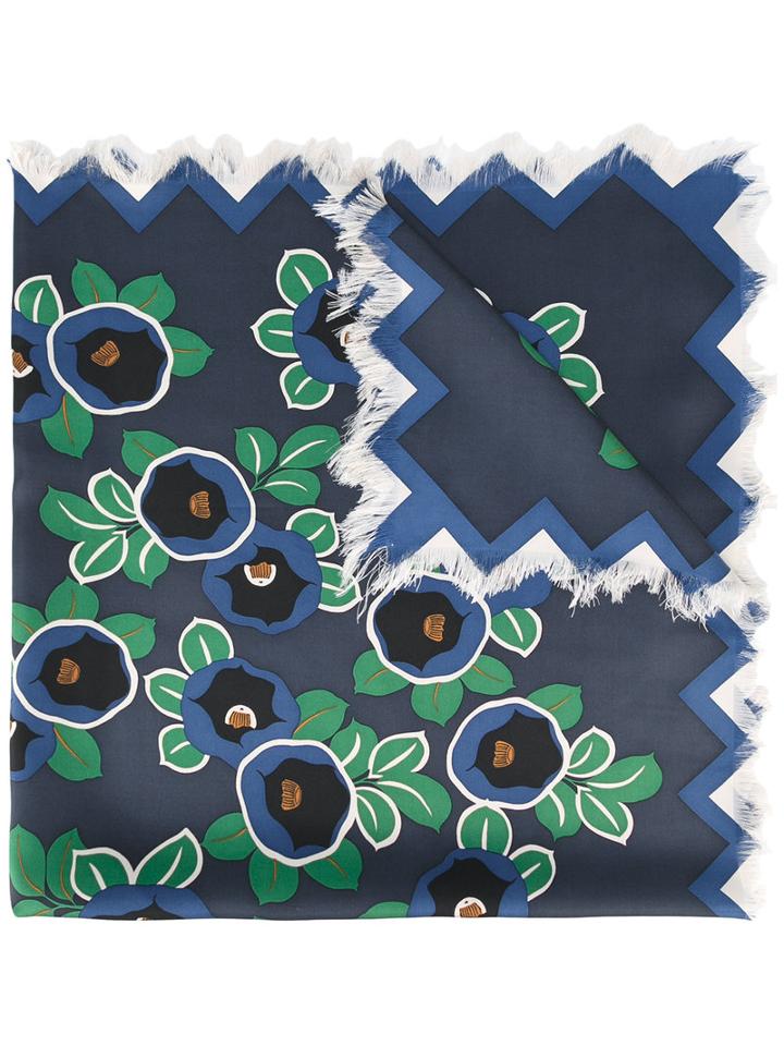 Tory Burch Floral Print Scarf, Women's, Blue, Silk