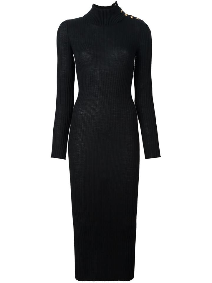 Balmain Turtleneck Maxi Dress, Women's, Size: 36, Black, Wool