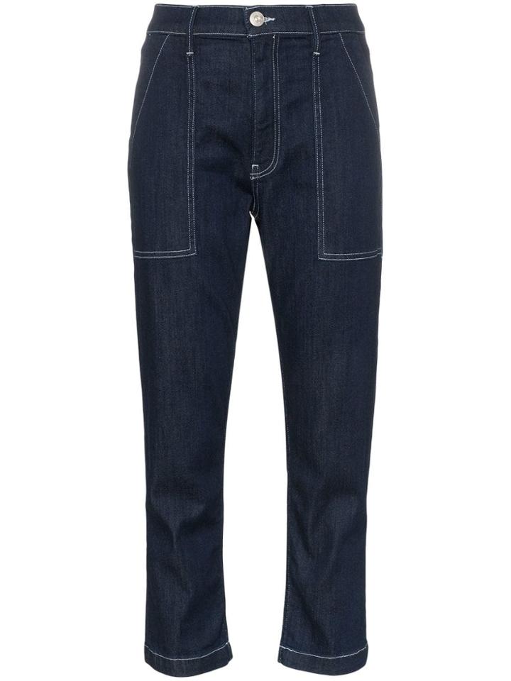 3x1 High-waisted Contrast Stitch Cropped Trousers - Blue