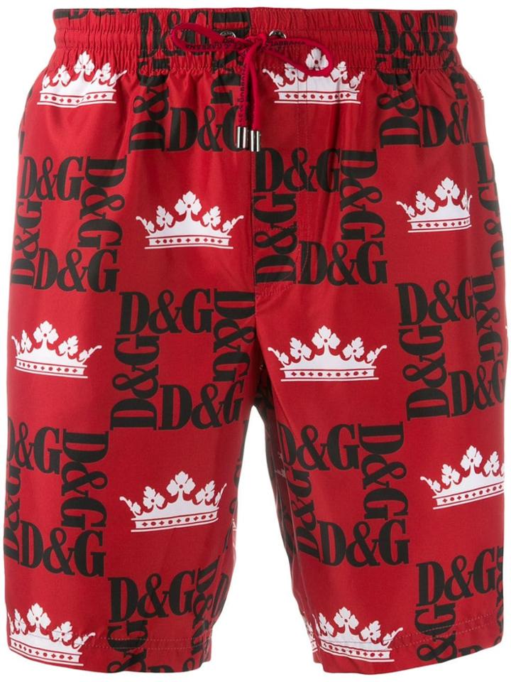 Dolce & Gabbana Logo Print Swim Shorts - Red