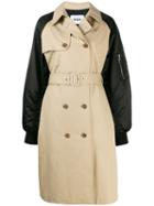 Msgm Double-breasted Trench Coat With Bomber Sleeves - Neutrals