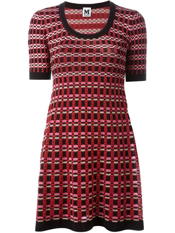 M Missoni Geometric Intarsia Knit Dress, Women's, Size: 40, Red, Cotton/viscose/polyester/polyester