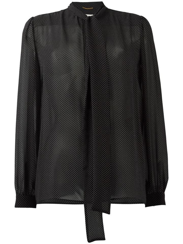 Saint Laurent Patterned Sheer Lavaliere Blouse, Women's, Size: 44, Black, Silk