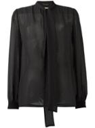 Saint Laurent Patterned Sheer Lavaliere Blouse, Women's, Size: 44, Black, Silk