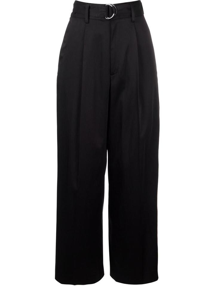 En Route Belted Wide Leg Trousers, Women's, Size: 0, Black, Polyester/cupro/nylon/polyurethane