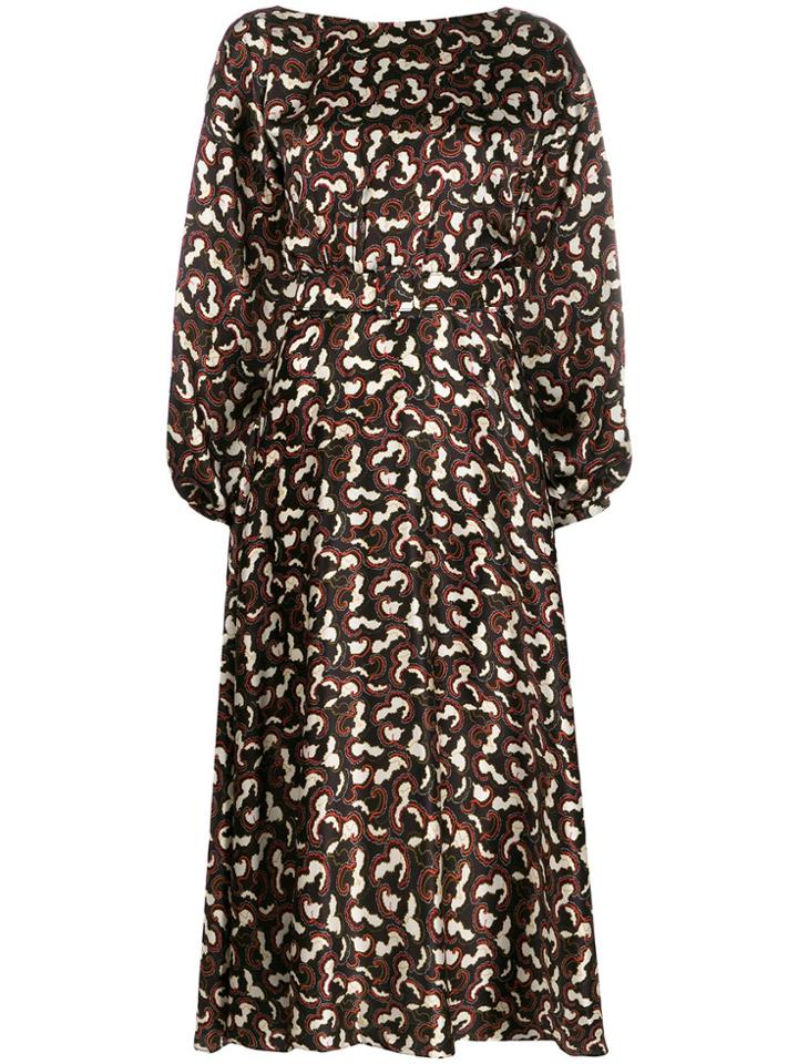 Saloni Belted Paisley Print Dress - Black