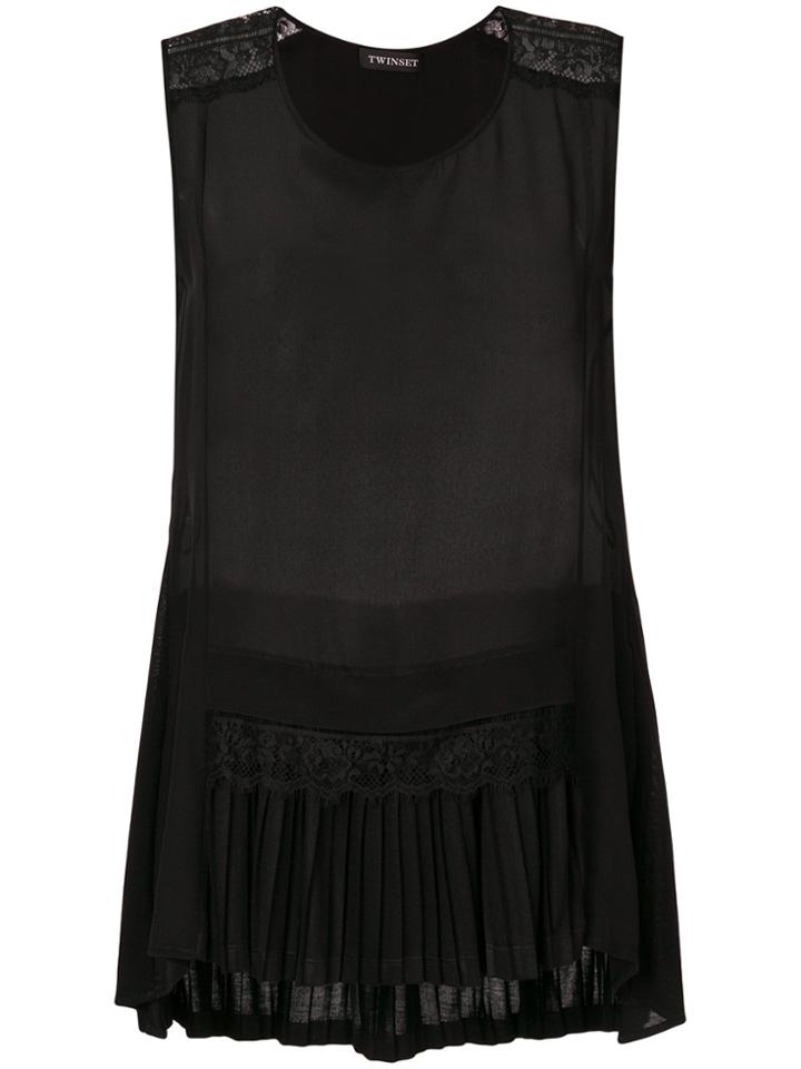 Twin-set Pleated-hem Sleeveless Top - Black