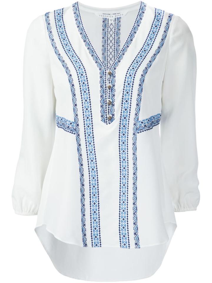 Veronica Beard Embroidered V-neck Blouse, Women's, Size: 8, White, Silk