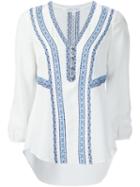 Veronica Beard Embroidered V-neck Blouse, Women's, Size: 8, White, Silk