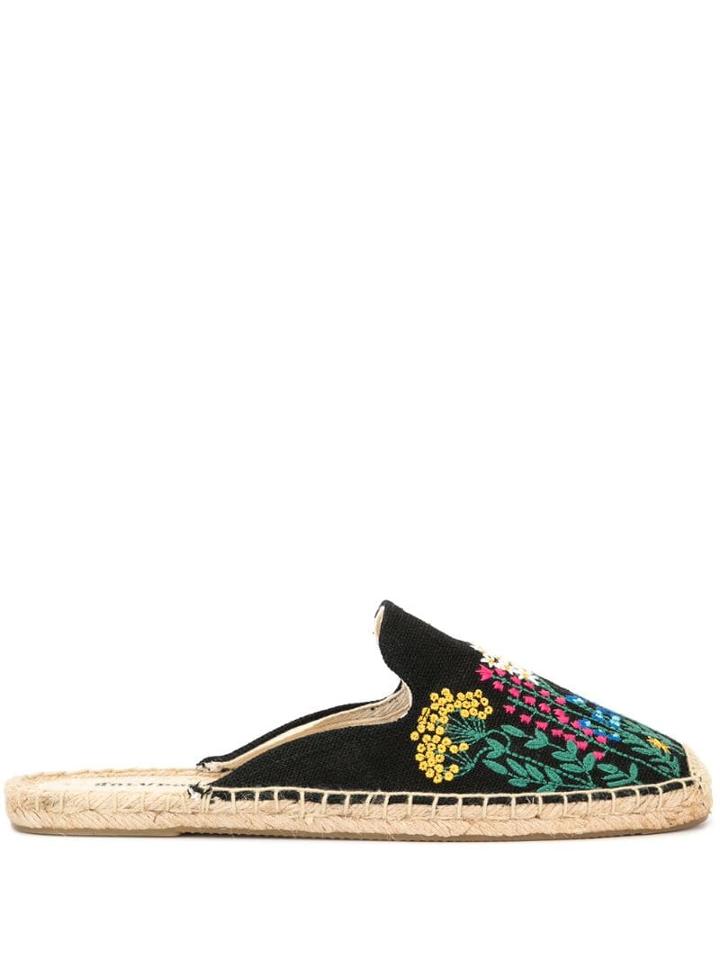 Soludos Rembroidered Flower Espadrilles - Black