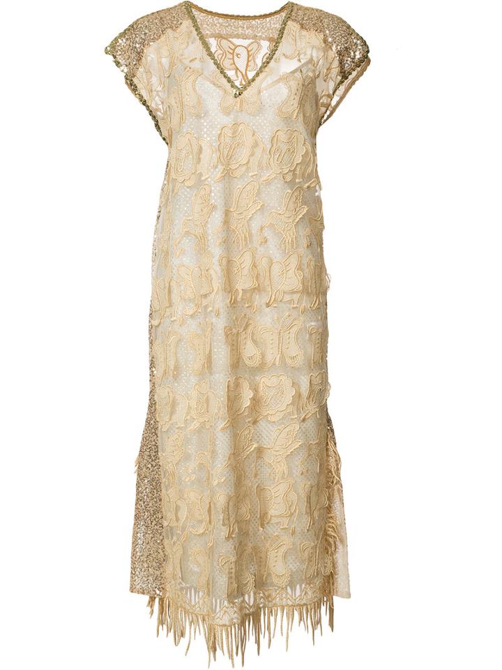Tsumori Chisato - Embroidered Shift Dress - Women - Polyester/rayon - 3, Grey, Polyester/rayon