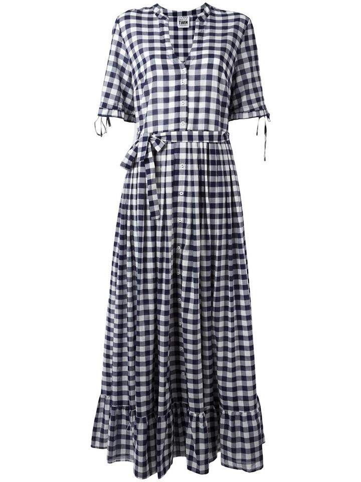 Twin-set Checked Maxi Dress, Women's, Size: Xxs, White, Cotton