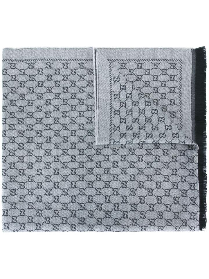 Gucci Gg Jacquard Scarf, Men's, Grey, Wool
