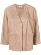 Desa 1972 Collarless Suede Blazer - Nude & Neutrals