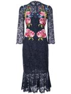 Dolce & Gabbana Floral Embroidered Lace Midi Dress - Blue