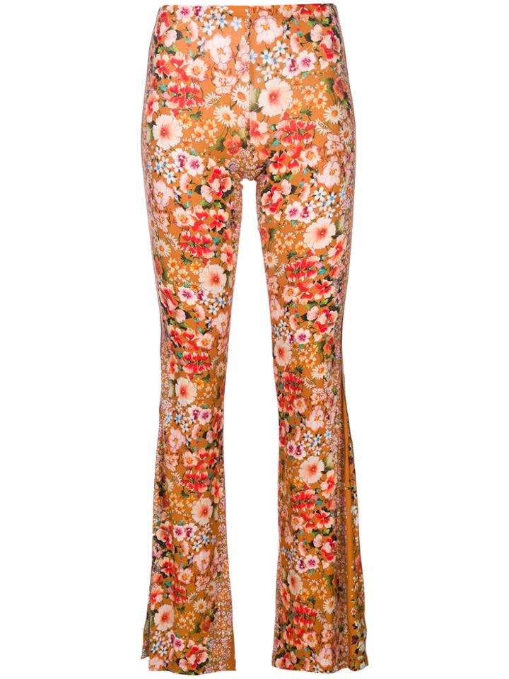 Black Coral Floral Print Flared Trousers - Yellow & Orange