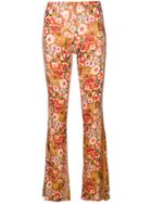 Black Coral Floral Print Flared Trousers - Yellow & Orange