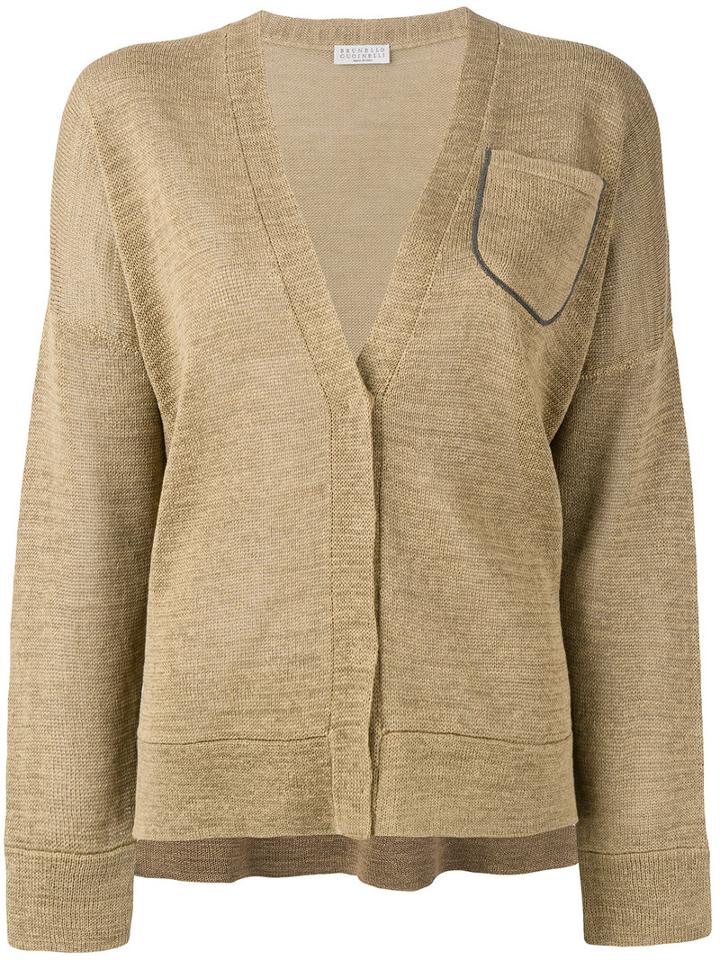 Brunello Cucinelli - Long Sleeve Pocket Cardigan - Women - Cotton - S, Women's, Brown, Cotton