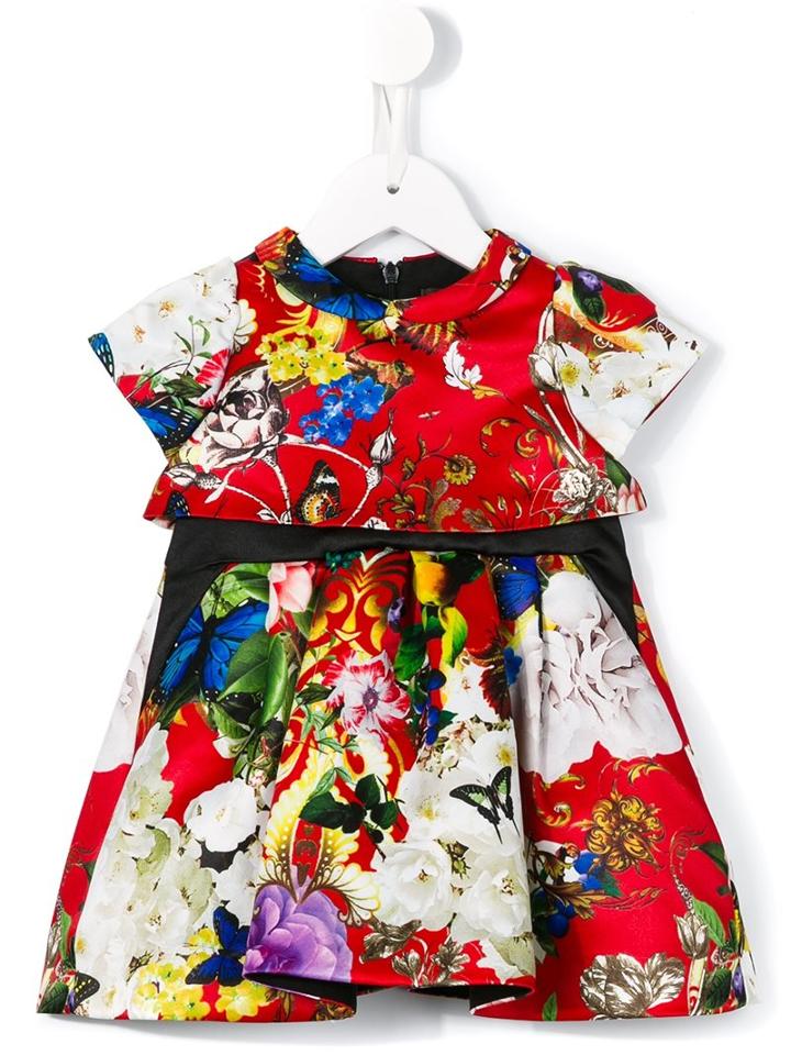 Roberto Cavalli Kids - Floral Print Party Dress - Kids - Cotton/polyester/viscose - 6 Mth, Infant Girl's, Red
