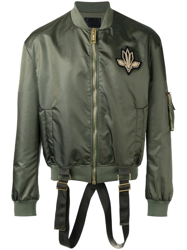 Les Hommes Strap Detail Bomber Jacket, Men's, Size: 46, Green, Cotton/nylon/polyamide/spandex/elastane
