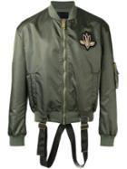 Les Hommes Strap Detail Bomber Jacket, Men's, Size: 46, Green, Cotton/nylon/polyamide/spandex/elastane
