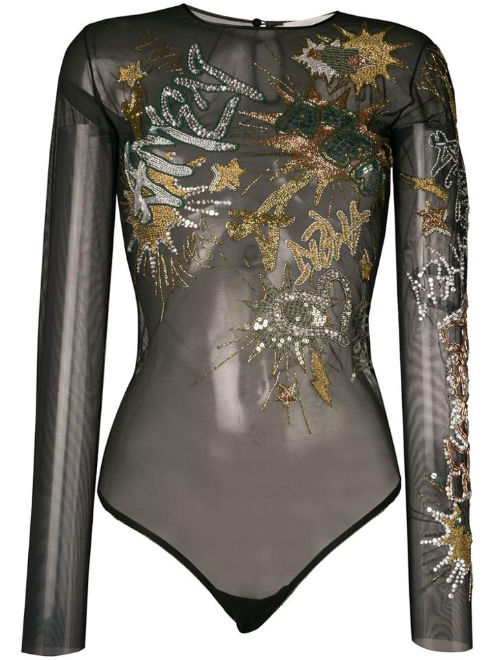 Amen Bead Embroidered Bodysuit - Black