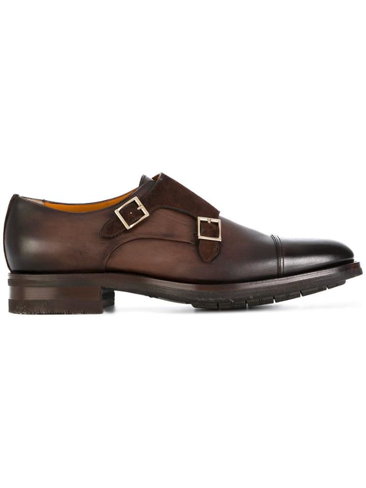 Santoni Gold Buckle Monk Shoes - Brown