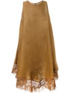 Ermanno Scervino - Lace Trim Mini Dress - Women - Linen/flax/polyester - 42, Women's, Brown, Linen/flax/polyester