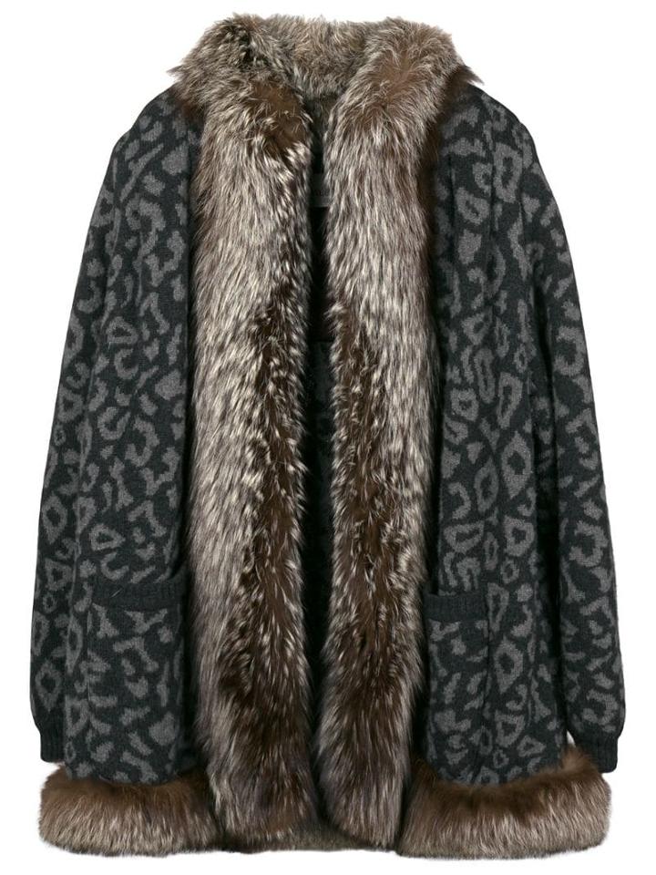 Valentino Pre-owned Leopard Print Fur Coat - Grey