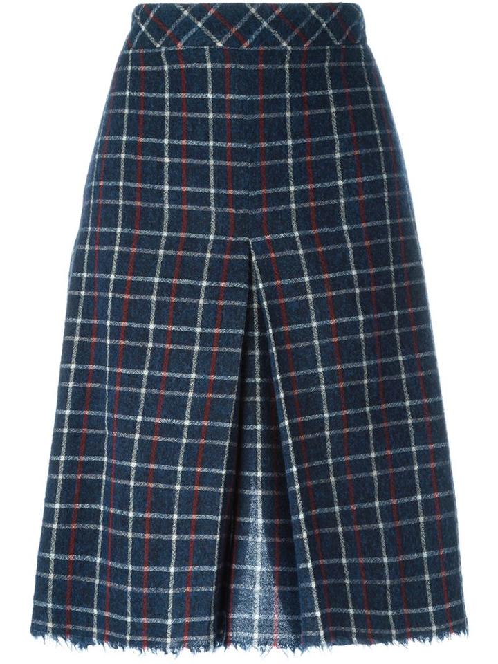 Sea Grid Print Inverted Front Pleat Skirt