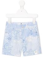 Young Versace Baroque Print Striped Shorts, Toddler Boy's, Size: 18 Mth, Blue