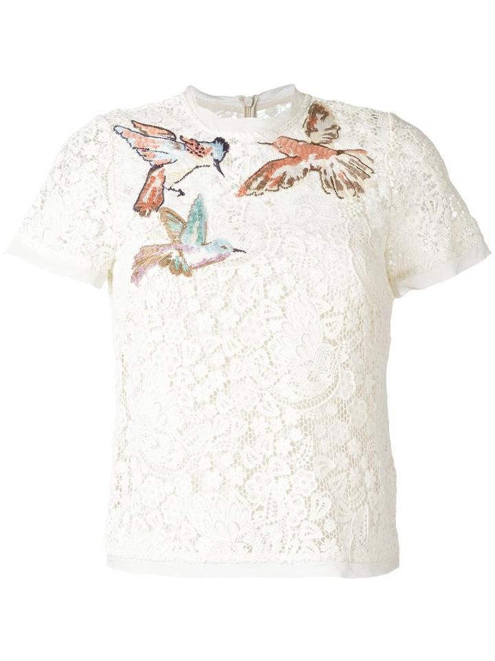 Red Valentino Macramé T-shirt, Women's, Size: 44, White, Cotton/silk/polyester