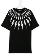 Neil Barrett Kids Teen Lightning Bolt Printed T-shirt - Black