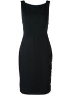 Max Mara Boat Neck Button Detail 'bassano' Fitted Dress, Women's, Size: 46, Black, Cotton/linen/flax/spandex/elastane/viscose
