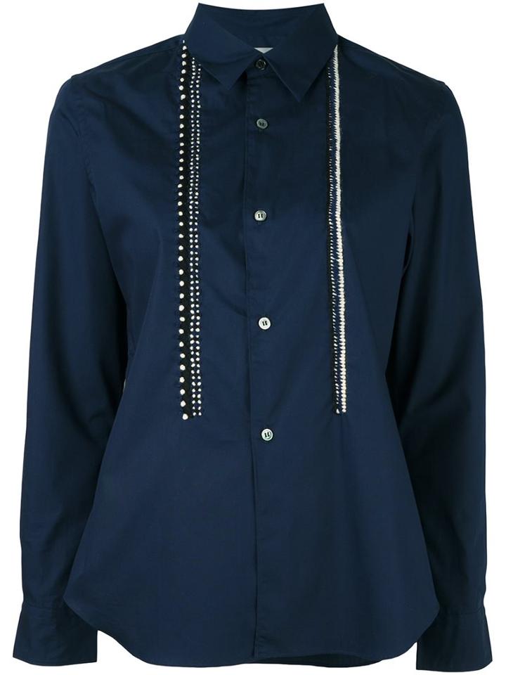 Comme Des Garçons Comme Des Garçons Embroidered Longsleeved Shirt, Women's, Size: Small, Blue, Cotton