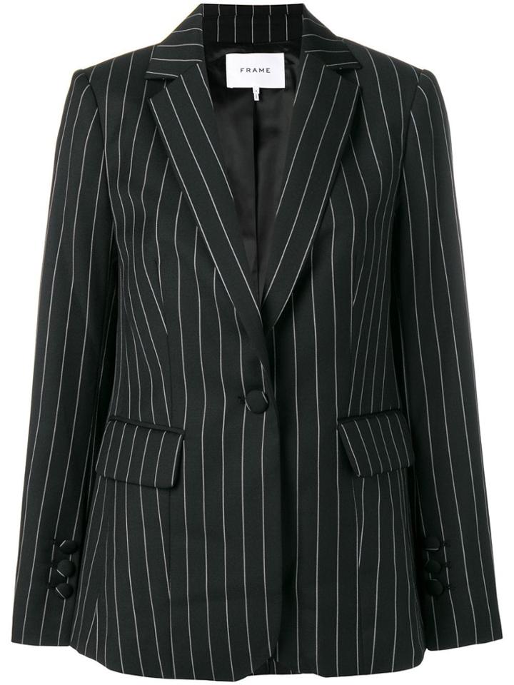 Frame Denim Pinstriped Fitted Blazer - Black