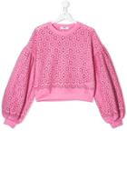 Msgm Kids Teen Topstitching Floral Effect Sweatshirt - Pink