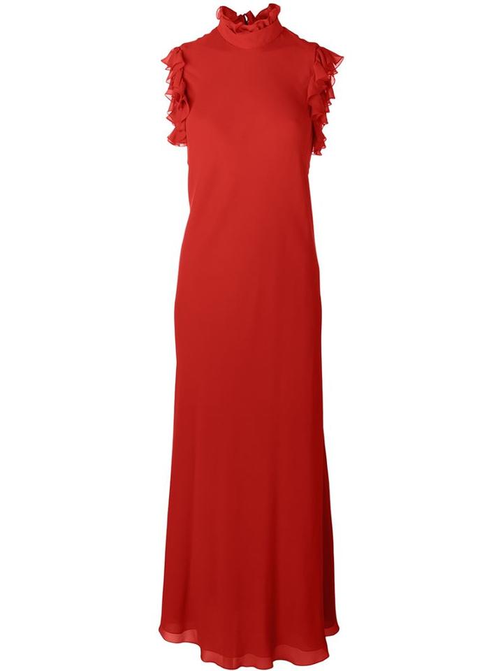 Giambattista Valli Ruffle Detail Long Dress, Women's, Size: 40, Red, Silk