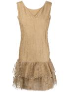 Balenciaga Vintage Lace-embroidered Ruffle Dress - Brown