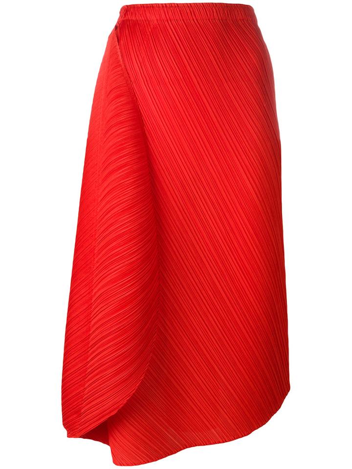 Pleats Please By Issey Miyake Pleated Midi Skirt, Women's, Size: 3, Red, Polyester