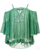 Roberto Cavalli Cold Shoulder Keyhole Top, Women's, Size: 40, Green, Silk