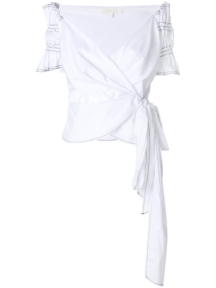 Jonathan Simkhai Ruched Off The Shoulder Wrap Blouse - White