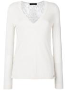 Twin-set - Deep V-neck Lace Top - Women - Polyamide/viscose/wool - M, Nude/neutrals, Polyamide/viscose/wool
