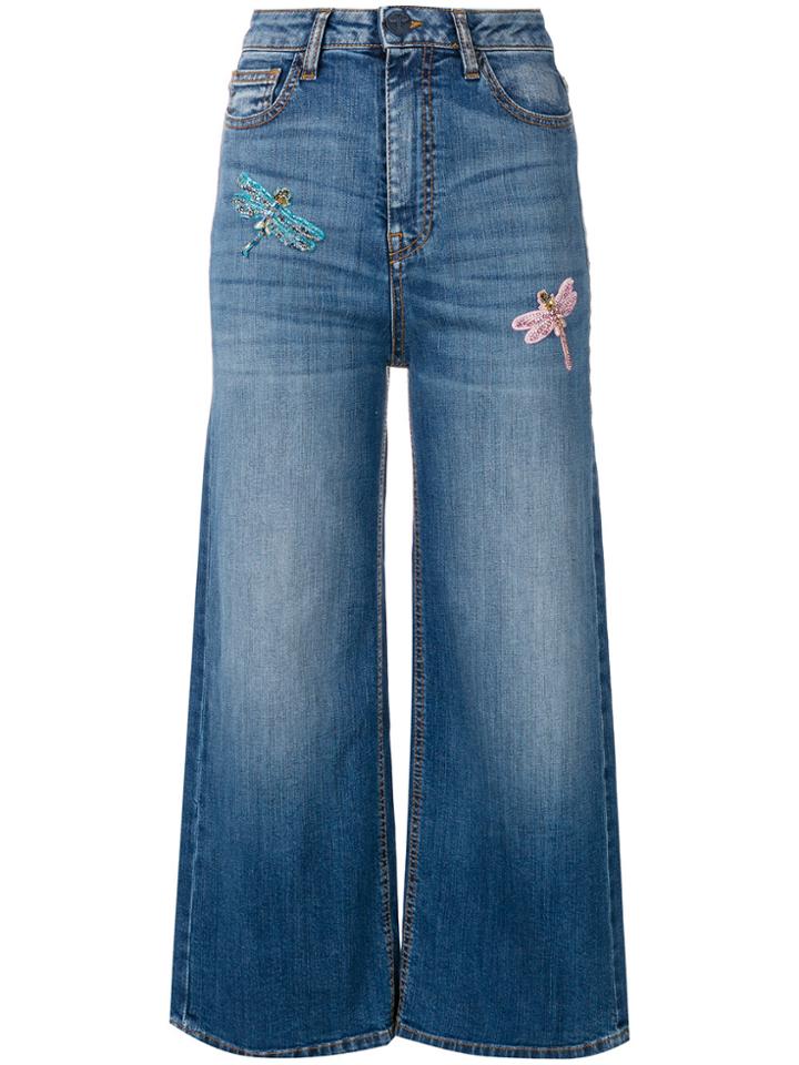 Vivetta Dragonfly Embellished Cropped Jeans - Blue