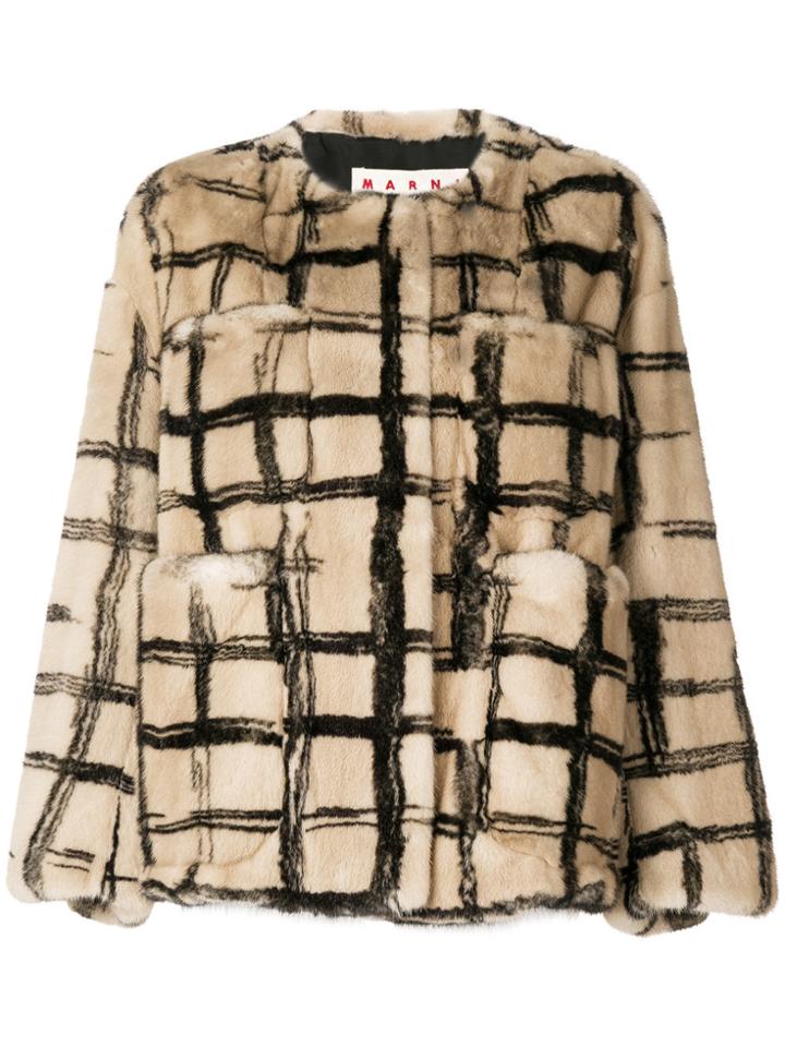 Marni Checked Print Coat - Nude & Neutrals