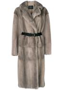 Blancha Belted Fur Coat - Grey