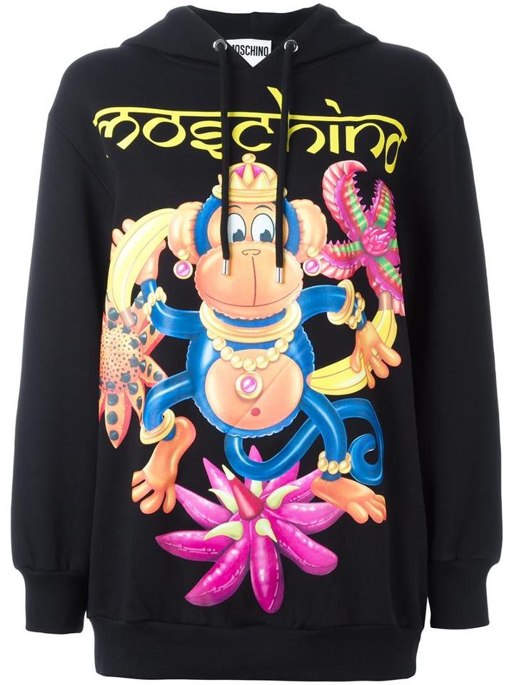 Moschino Monkey Print Hoodie, Women's, Size: Small, Black, Cotton