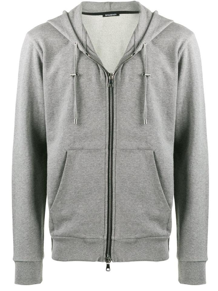 Balmain Velour Logo Hoodie - Grey